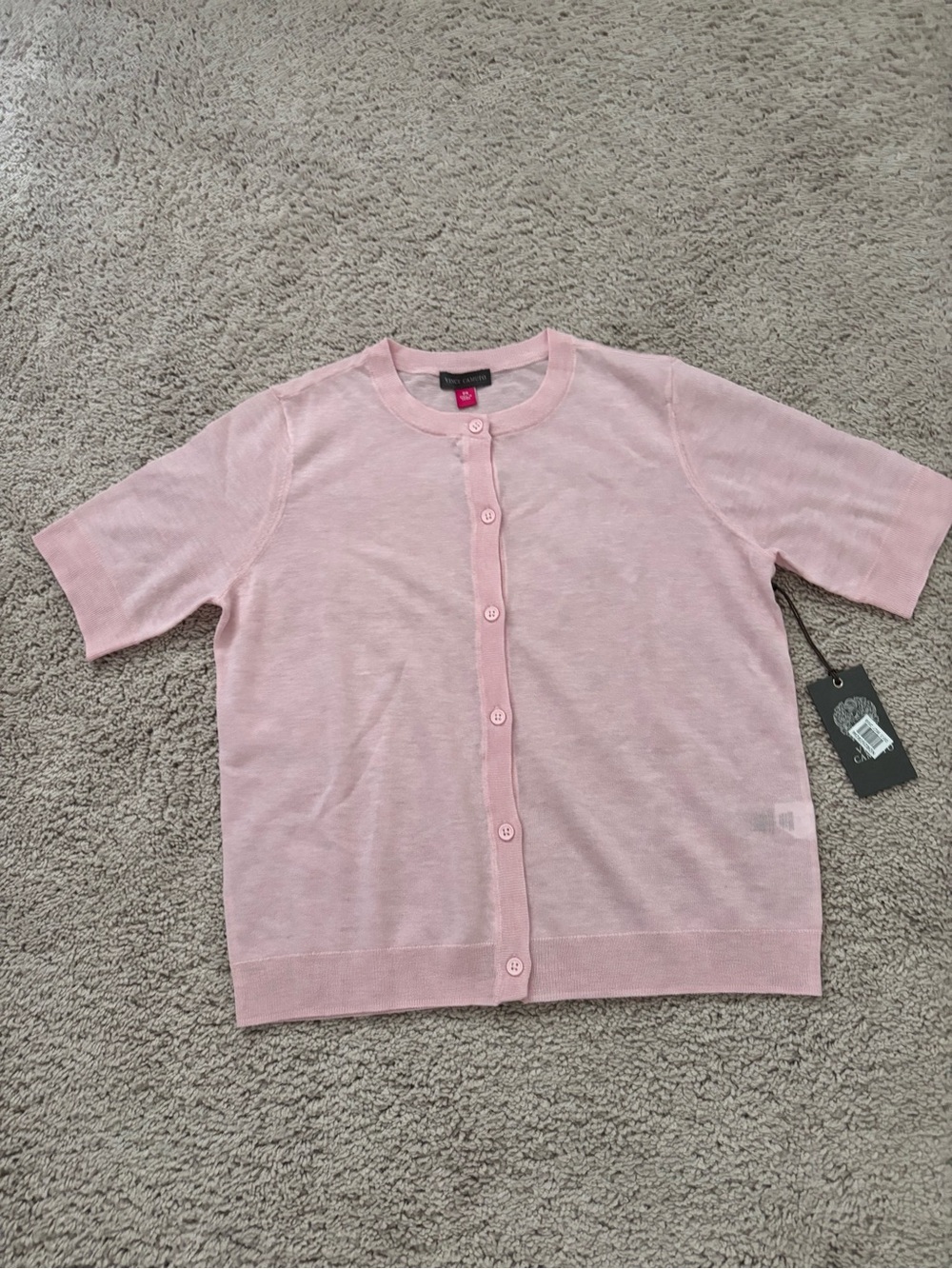 NWT Ladies Sz PS Light Pink Short Sleeve Button Cardigan